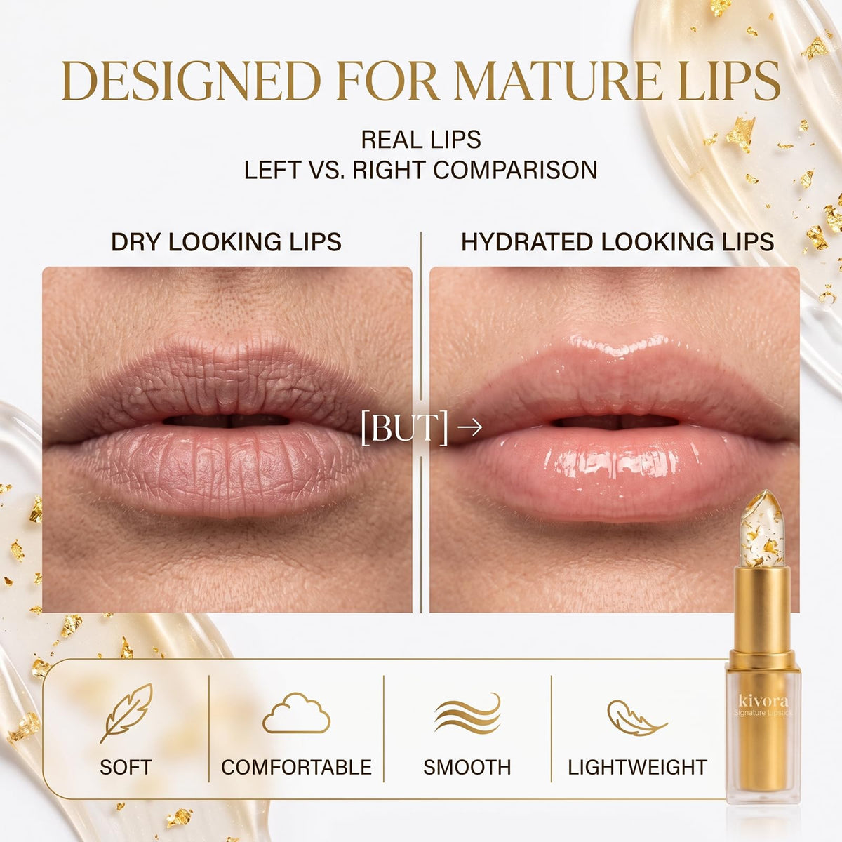 Lipstick for Mature Lips, Signature Clear Lipstick for Older Women (Gold)