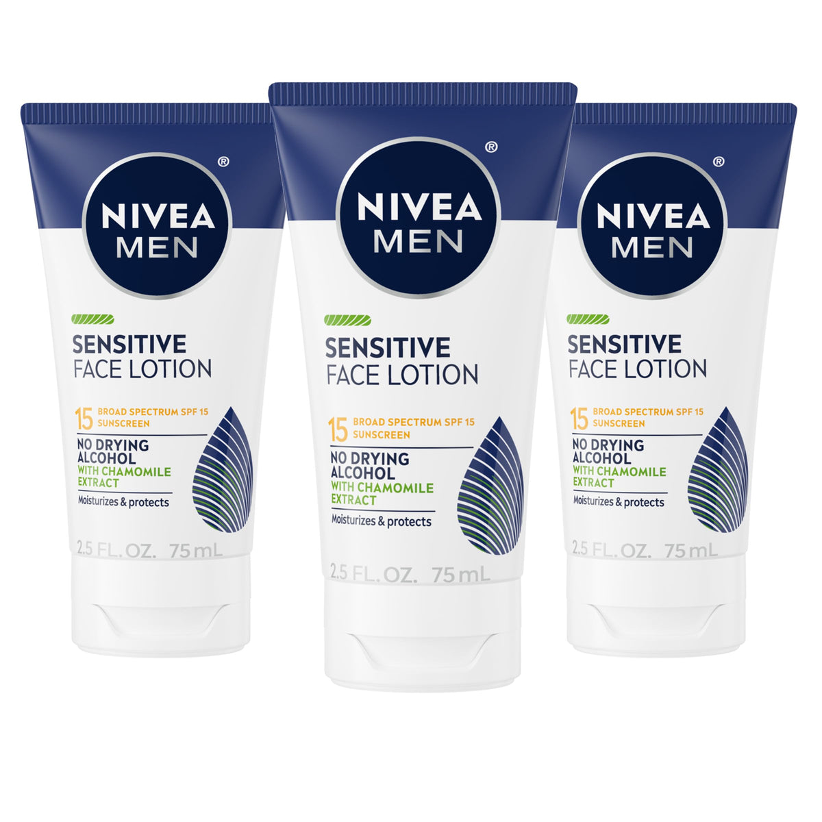 NIVEA MEN Sensitive Face Lotion, SPF 15 Sunscreen, Multipack, 3 x 2.5 FL OZ
