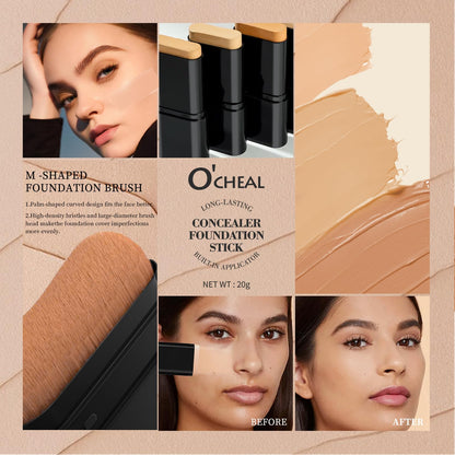 O'CHEAL Concealer Foundation Stick with Brush, Full Coverage Makeup 04#