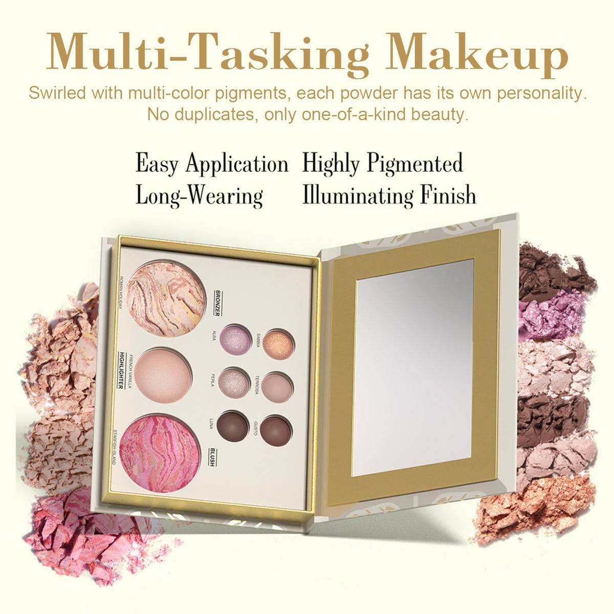 All in One Baked Makeup Face Palette, Includes 6 Eyeshadows, Bronzer, Blush, and Highlighter, Blush and Bronzer Palette, Shimmer & Matte Shades, Long-Lasting Pigmented Powder, Full Size Makeup Set