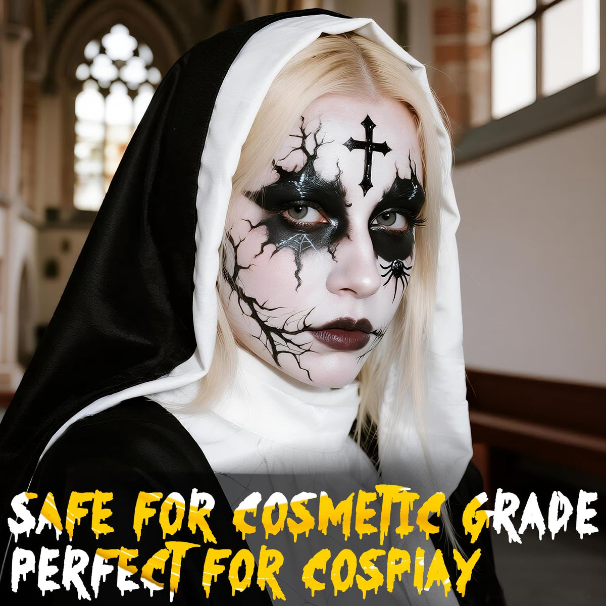 Halloween Makeup Kit with Brush, Black and White Face Body Paint(110g)