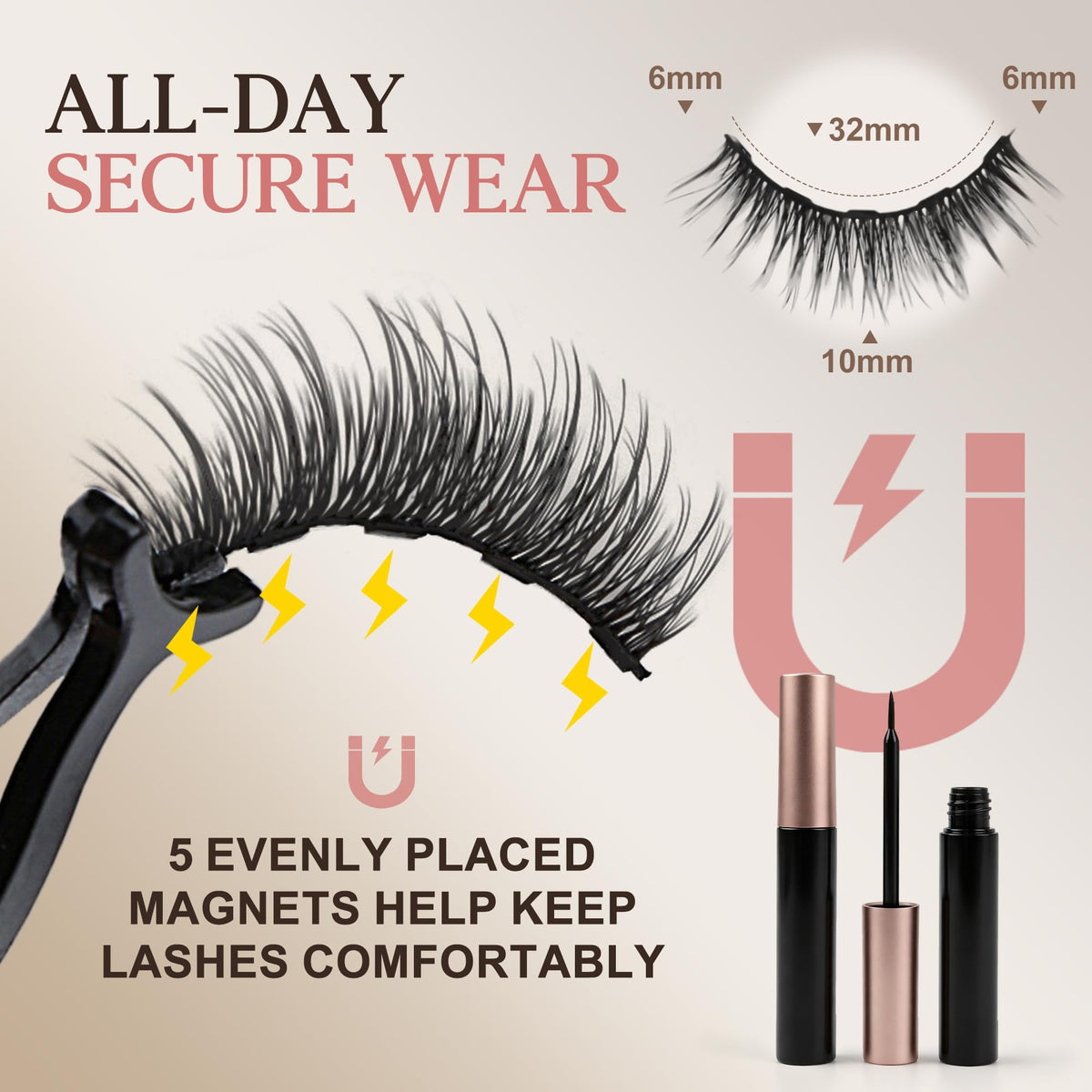 Magnetic Eyelashes with Applicator Eyeliner Natural Fake Eyelashes 10 Pairs