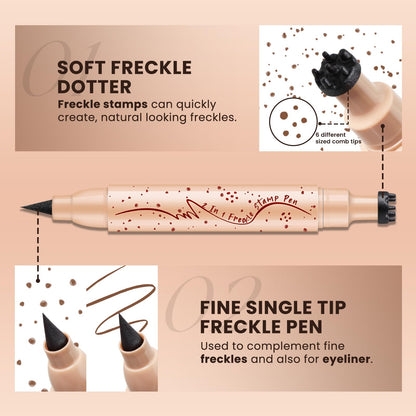 HOSAILY 2 in 1 Dual Ended Dark Brown Freckle Stamp&Freckle Pen, Waterproof Quick Dry Soft Dot Faux Freckles, Natural Lifelike Long Lasting Fake Freckle Marker Pencil Face Decoration Sunkissed Makeup