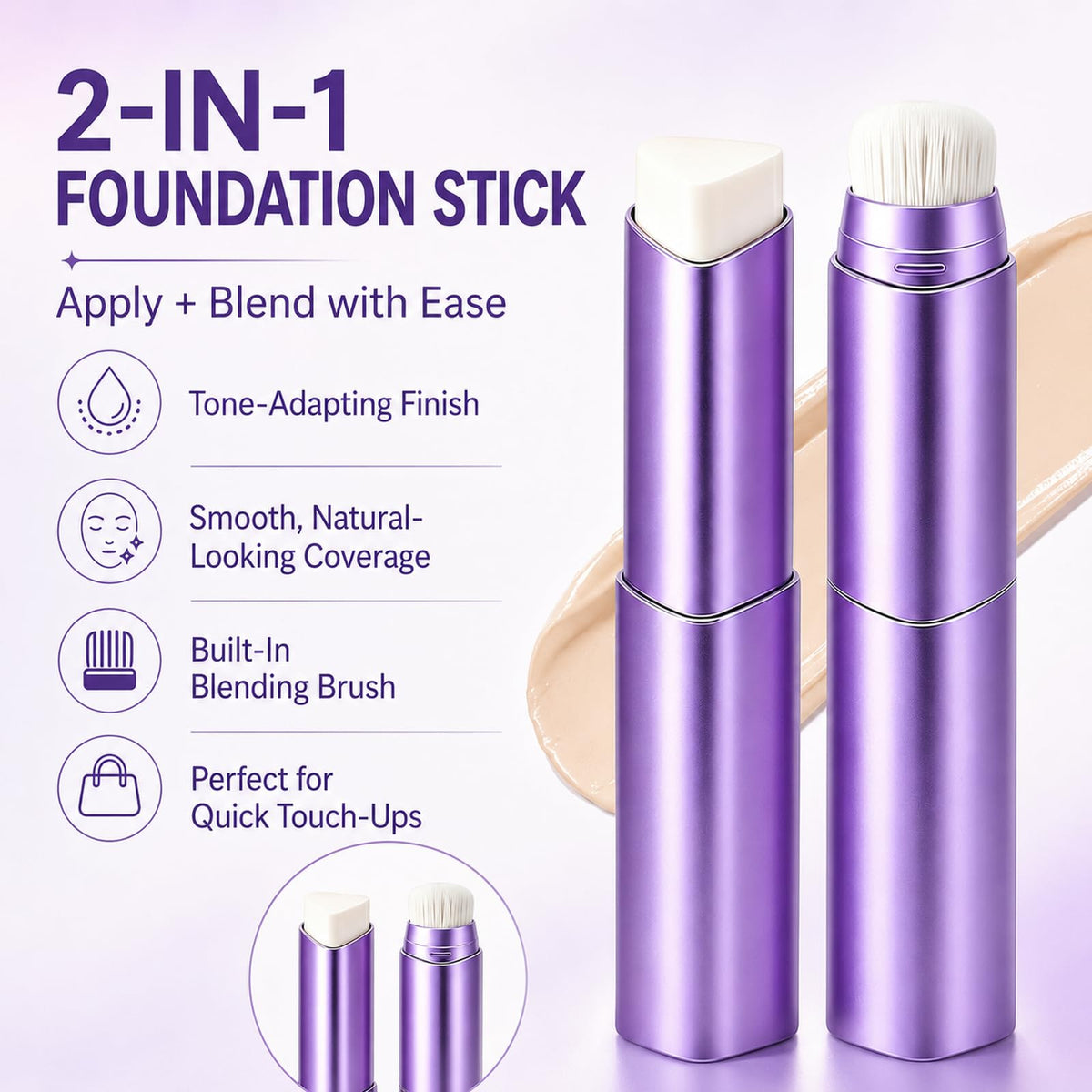 CWYRLTKA Color Changing Foundation Stick, 2-in-1 Hydrating Foundation