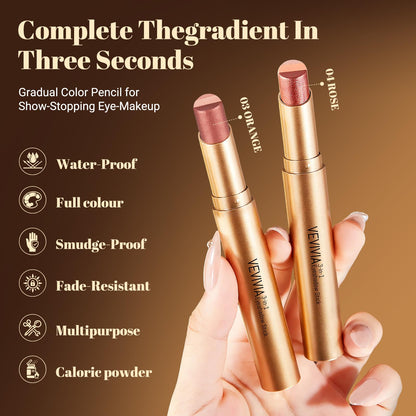 Vevivia 2-Pack 3-Color Eyeshadow Sticks, Waterproof Rose & Orange Shimmer