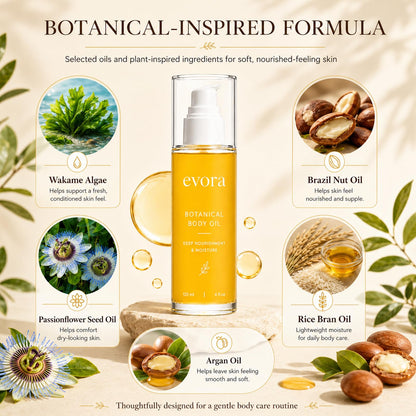 Evora Botanical Body Oil, Lightweight Moisturizing Body Oil, 120 ml