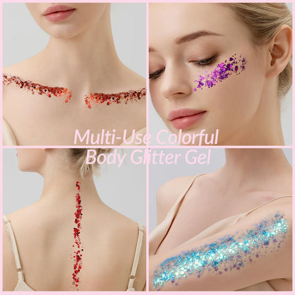 Teenitor 24 Colors Body Glitter Face Glitter Gel Set,5g*24 Hair Glitter Gel