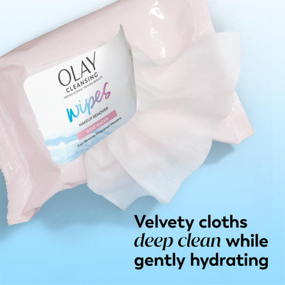 Olay Cleanse Makeup Remover Wipes, Rose Water Scent, Facial Cleansing Wipes Remove Makeup Dirt & Oil, Removes Waterproof Mascara, Soft Cloths for Eyes Face & Neck, No Greasy Residue, 25 Count, 3-Pack