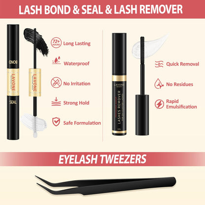 LAVONE Lash Clusters Kit, 280Pcs Waterproof D Curl 9-16mm Individua Lashes