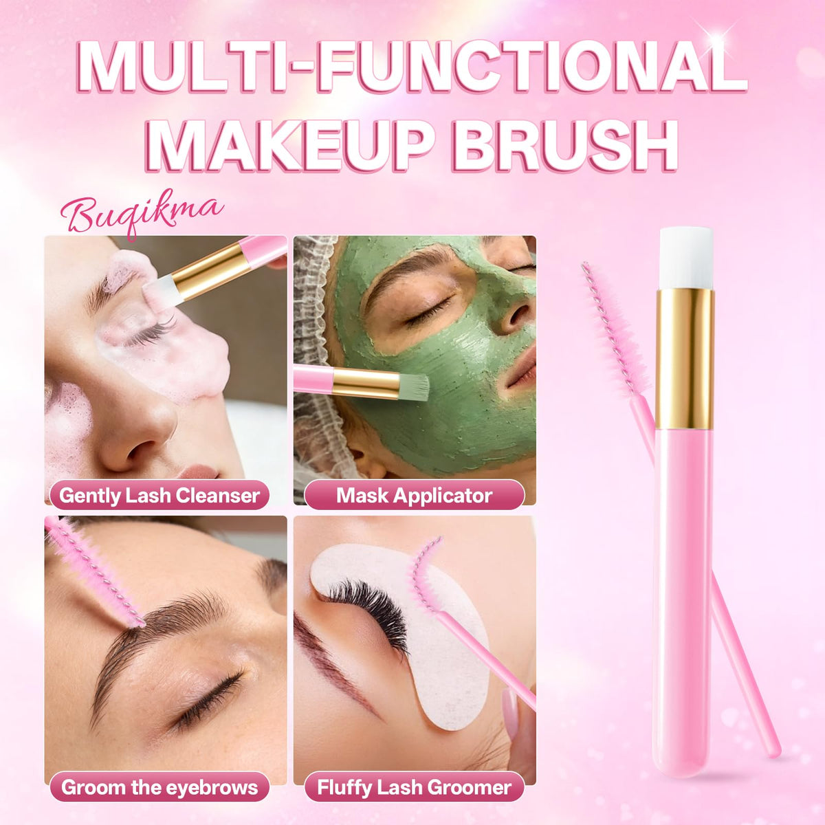Buqikma Pink Foaming Lash Shampoo Kit Lash Extension Cleanser 3.4Fl Oz