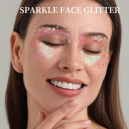 FANDAMEI Face Glitter, 2 PCS Face Glitter Gel 18 Grids, Body Hair Glitter for Kids Women for Makeup, Halloween Rave Concert Face Paint Glitter