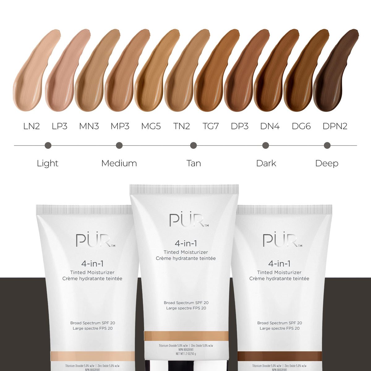 PÜR 4-in-1 Tinted Moisturizer, SPF 20, Medium, Hydrating Skin Tint