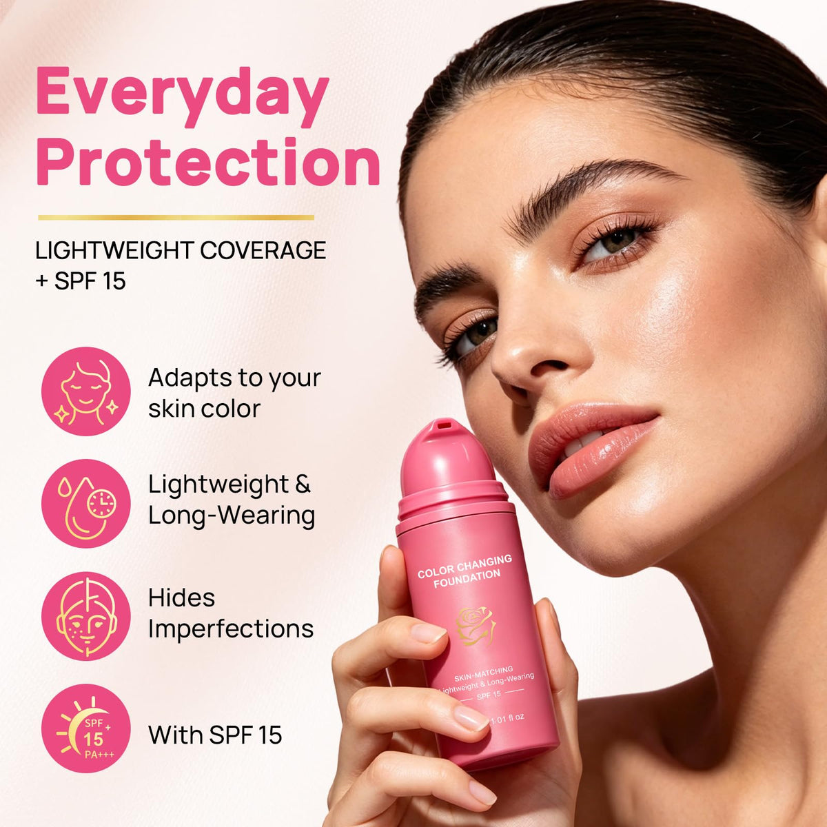 Color Changing Foundation, Color Changing Foundation for Mature Skin, Concealing Fine Lines and Wrinkles, Deep Hydration & Refines Pores (1 Pack)