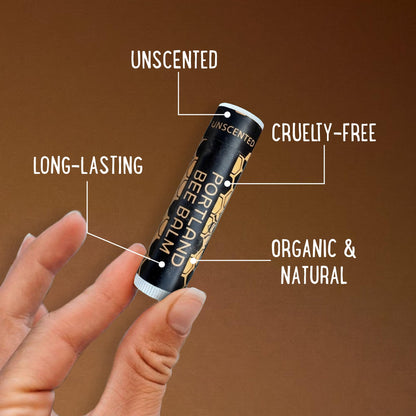 Portland Bee Balm All Natural Handmade Beeswax Lip Balm with Organic Coconut and Olive Oil (Unscented) - 3 Count | Natural Lip Balm, Cruelty Free, Plastic Neutral, | Organic Lip Balm
