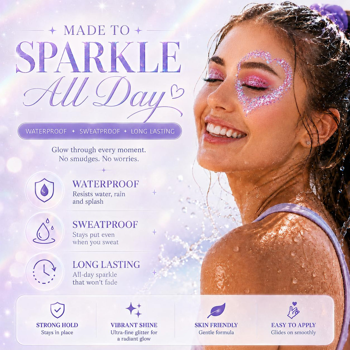 Glitter Stick 2 Pack, White & Purple Face Body Glitter Stick for Hair