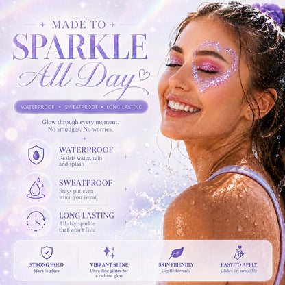Glitter Stick 2 Pack, White & Purple Face Body Glitter Stick for Hair