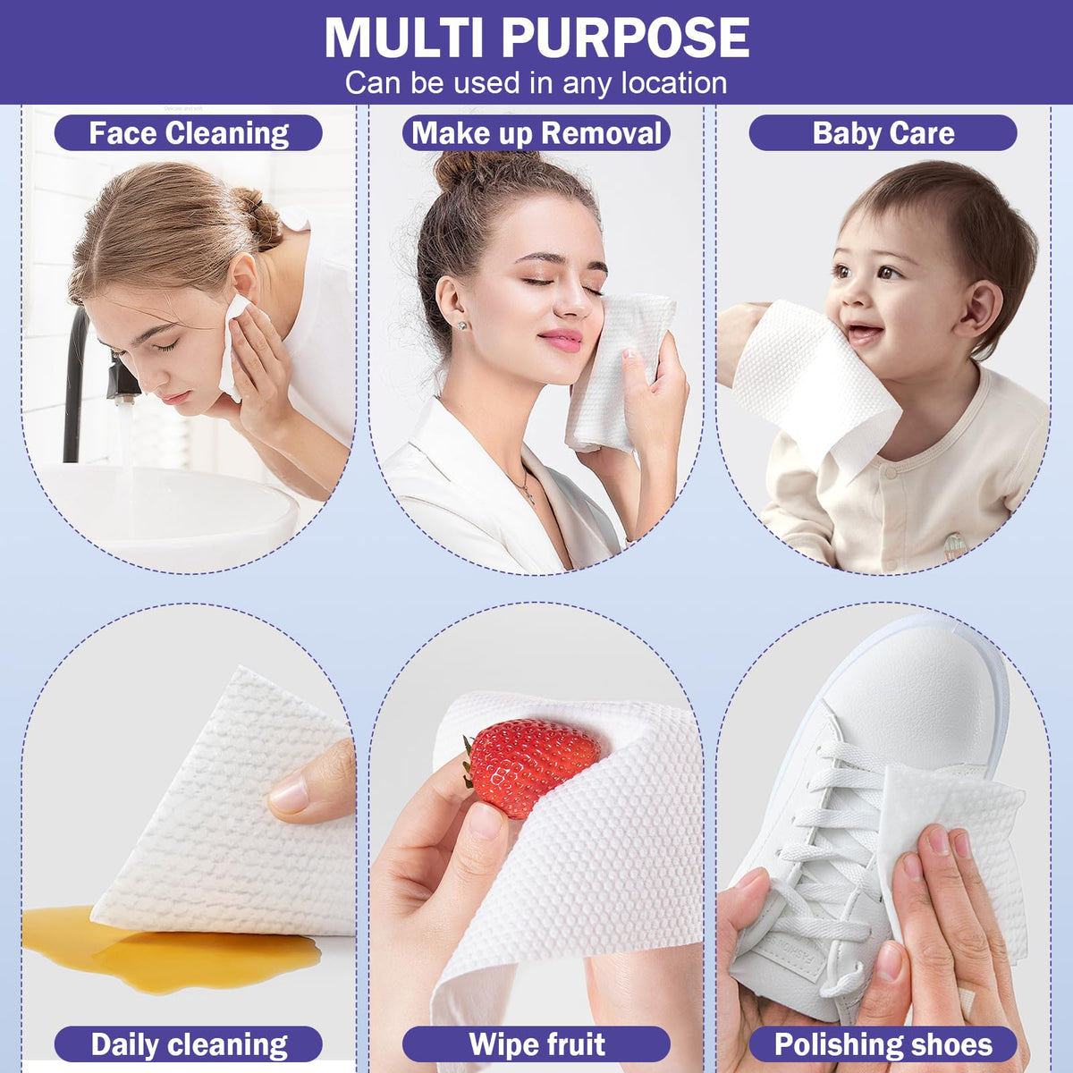 Face Towels, Disposable Face Towelette, Makeup Remover Dry Wipes 100 Count(2 Box), Soft Cotton Dry Wipes Facial Cloths Towelettes for Washing and Drying, Facial Tissue for Cleansing, Skincare
