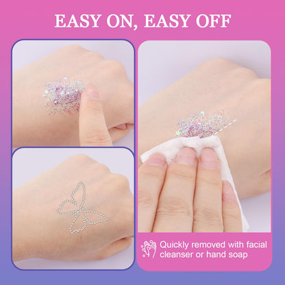 Face Glitter Face Gems, 40 Colors Glitter Makeup with 12 Sheets Face Jewels