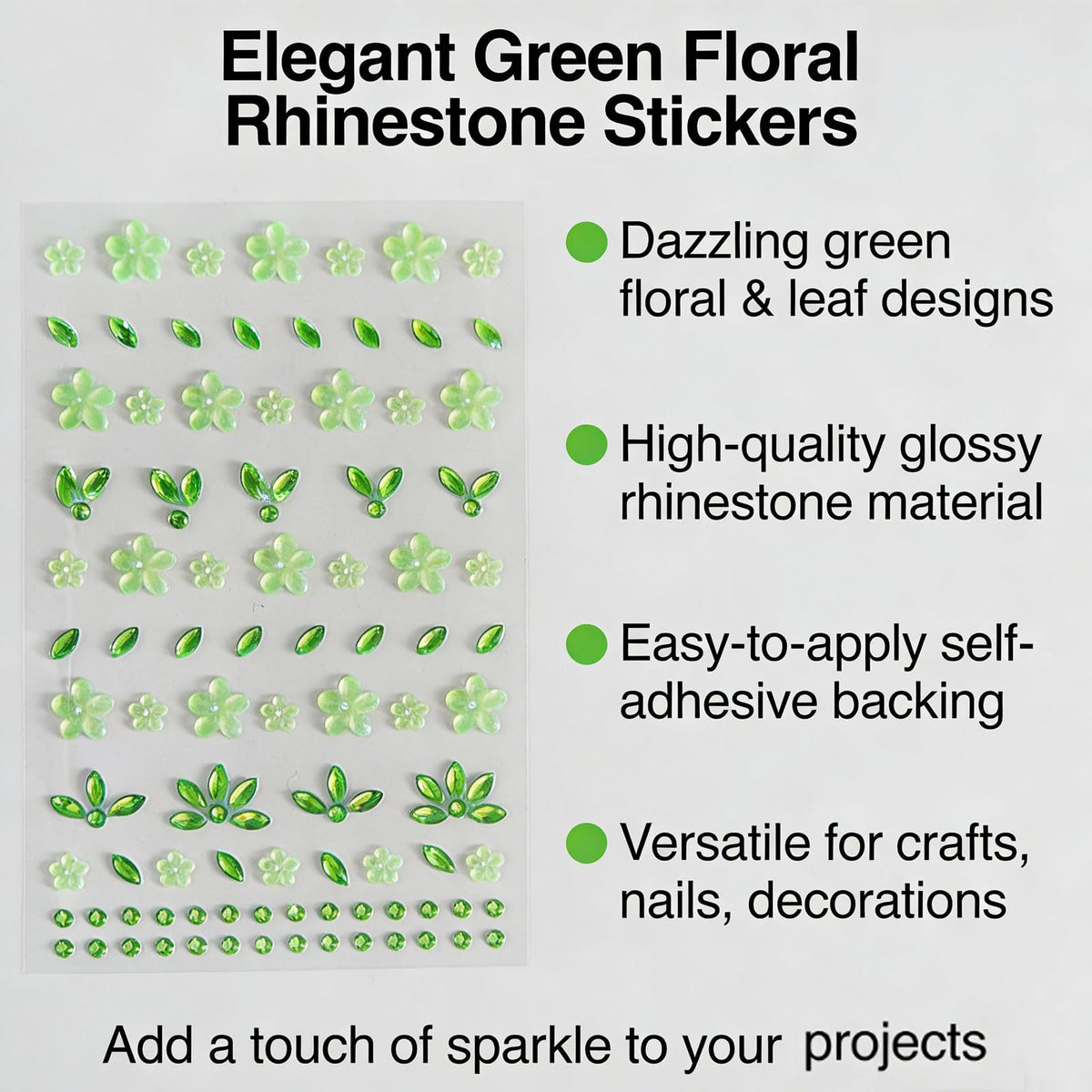 Green Flower Face Gems Stickers - Summer Face Jewelry with Floral Rhinestone Decals, Self-Adhesive Green Face Tattoos for Festival Makeup, Halloween Costume, Christmas Cosplay, Nail & Body Art