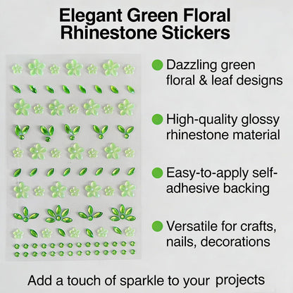 Green Flower Face Gems Stickers - Summer Face Jewelry with Floral Rhinestone Decals, Self-Adhesive Green Face Tattoos for Festival Makeup, Halloween Costume, Christmas Cosplay, Nail & Body Art