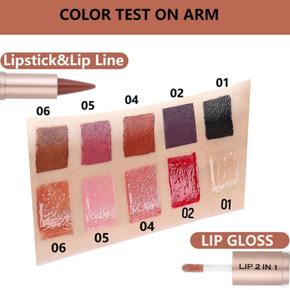 MiaSarah Lip Liner Gloss Lip Combo Sets Kit,Nude Brown Lip Liner and Brown Gloss Set, lip combo sets for black women, High Pigmented Long Lasting Plumping Lip Gloss Lipstick Waterproof Lip Combo 06