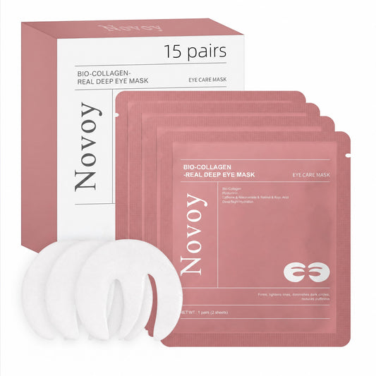 Novoy 15 Pairs Bio-Collagen Real Deep Eye Patches - 6-in-1 Retinol Overnight Eye Patches for Dark Circles, Puffiness & Wrinkles | 2% Caffeine+Hyaluronic+Niacinamide, Korean Popular Eye Mask - ROSE