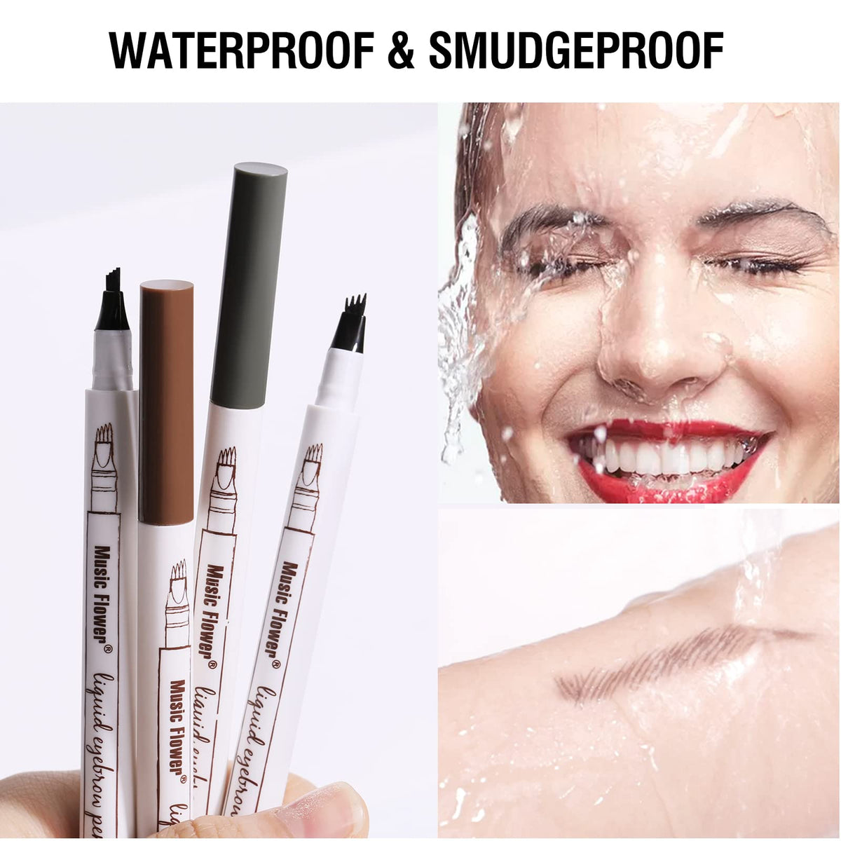 Music Flower Eyebrow Pencil, Liquid Eyebrow pen, Waterproof Brow Pen with Micro-Fork Tip, Fine Sketch Long Lasting Smudgeproof Microblading Pen - Chestnut