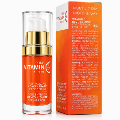 Noche Y Dia Vitamin C Serum for Mature Skin - Water-Free Anti-Aging Face Serum - Hydrates & Smooths - Helps Reduce the Look of Fine Lines & Wrinkles - Made in Spain - 30 mL (1.01 fl oz)