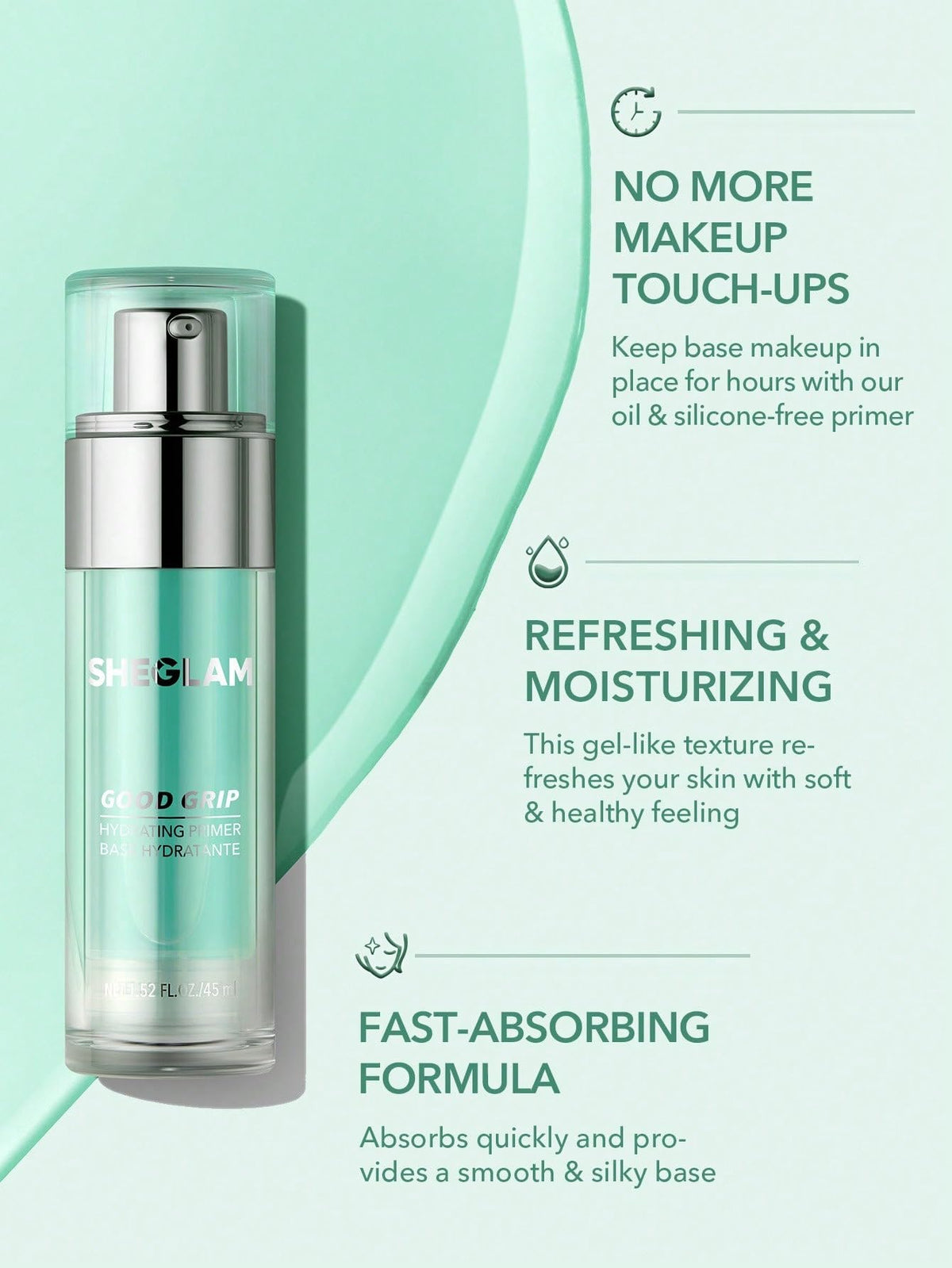 SHEGLAM Good Grip Hydrating Primer Oil Control Moisturizing Primer Gel Smooth Fine Lines Oil And Silicone-Free Face Primer-Green
