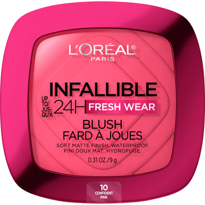 L'Oreal Paris Infallible Up to 24H Fresh Wear Soft Matte Blush, Blendable, Long-Lasting and Waterproof Cheek Make Up, Confident Pink 10, 0.31 Oz