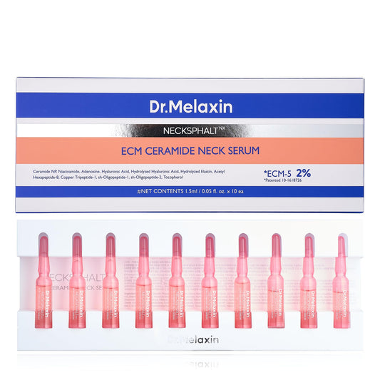 Dr.Melaxin Neck Tightening Ampoule – Firming & Lifting Ampoule for Neck Wrinkles & Sagging Skin, Necksphalt ECM Barrier Anti-Aging Korean Neck Care Treatment, 1.5ml×10ea