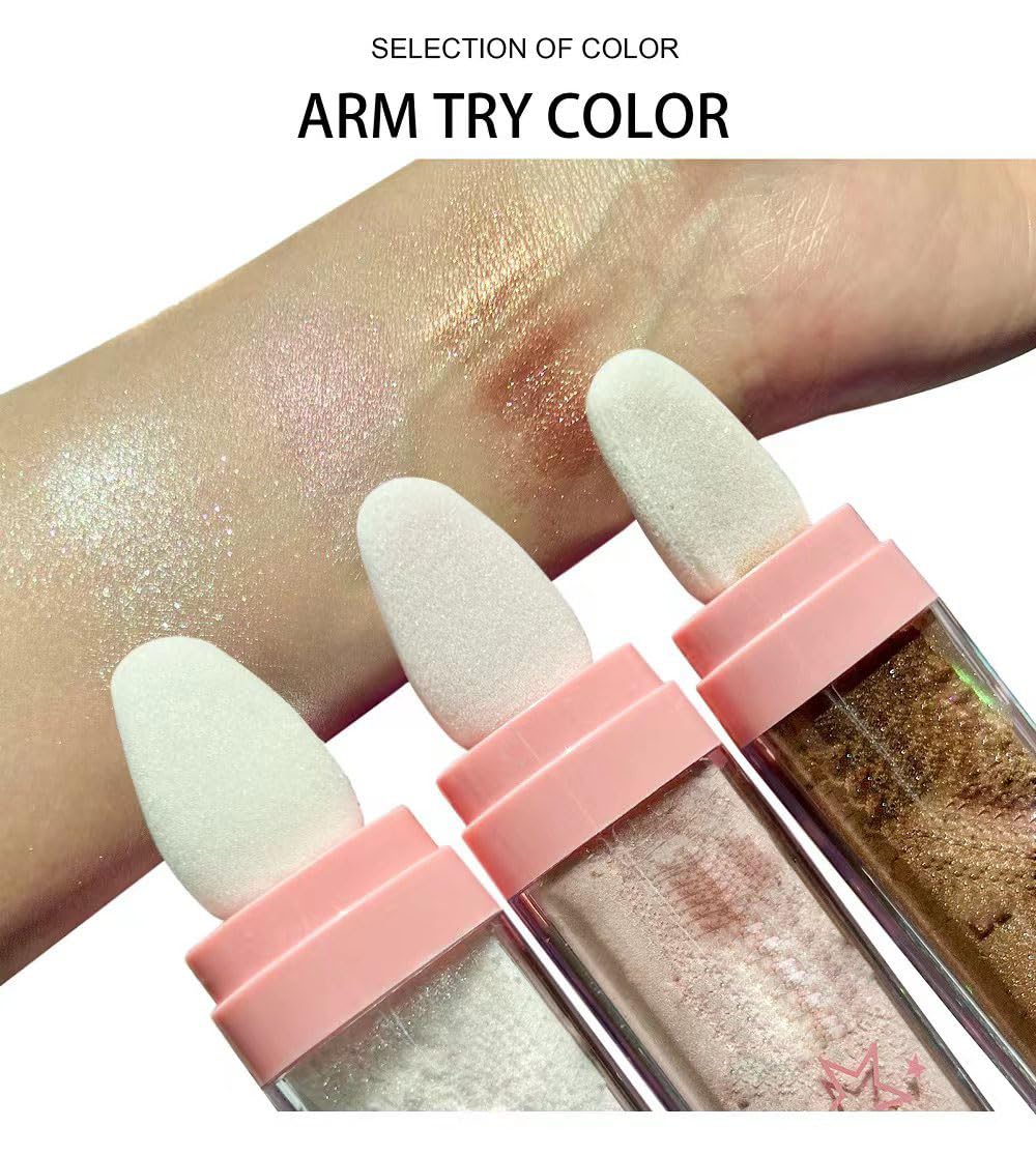 Glitter Powder Highlighter Makeup, Body Brightens the Natural Three-Dimensional Face Blusher Fairy Highlight Patting Powder. (01#White Moonbeam)