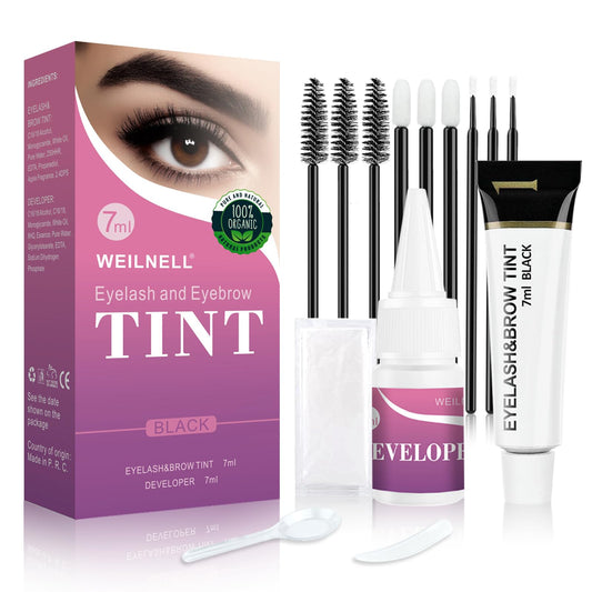 WEILNELL Eyelash & Eyebrow Color Kit, Professional Instant Black Lash & Brow Color Kit, Eye Lash & Eye brow Coloring Set with Natural Bushy Results, Easy to Use & Salon at Home 7ml (Black)