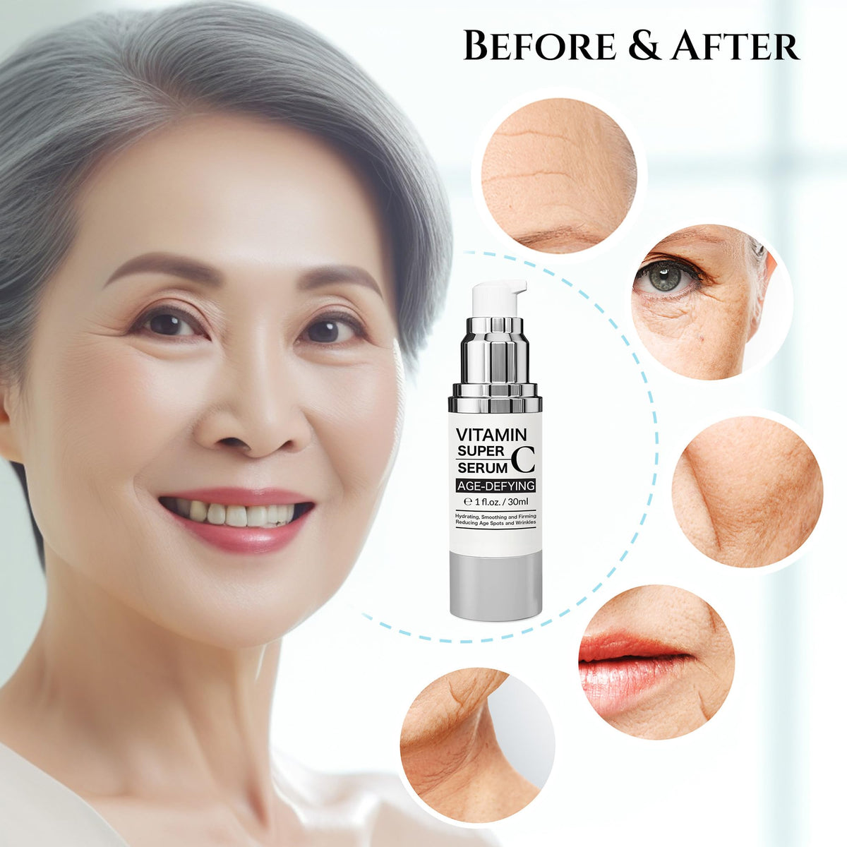 Super Vitamin C Serum for Women over 70, Wrinkle Cream for Face, Anti Aging Cream, Hydrates, Softens, Lifts and Firms Super Vitamin C Serum 30ml
