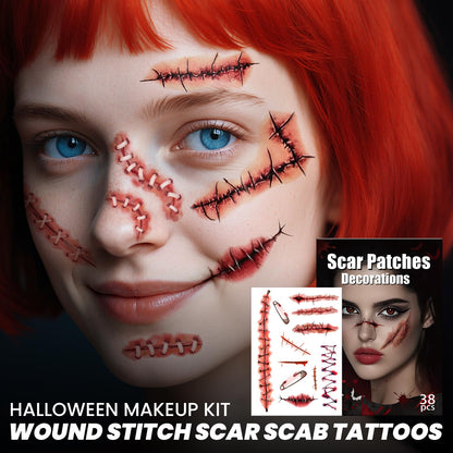 Halloween Zombies Fake Scars Temporary Tattoos, Makeup Kit for Adults