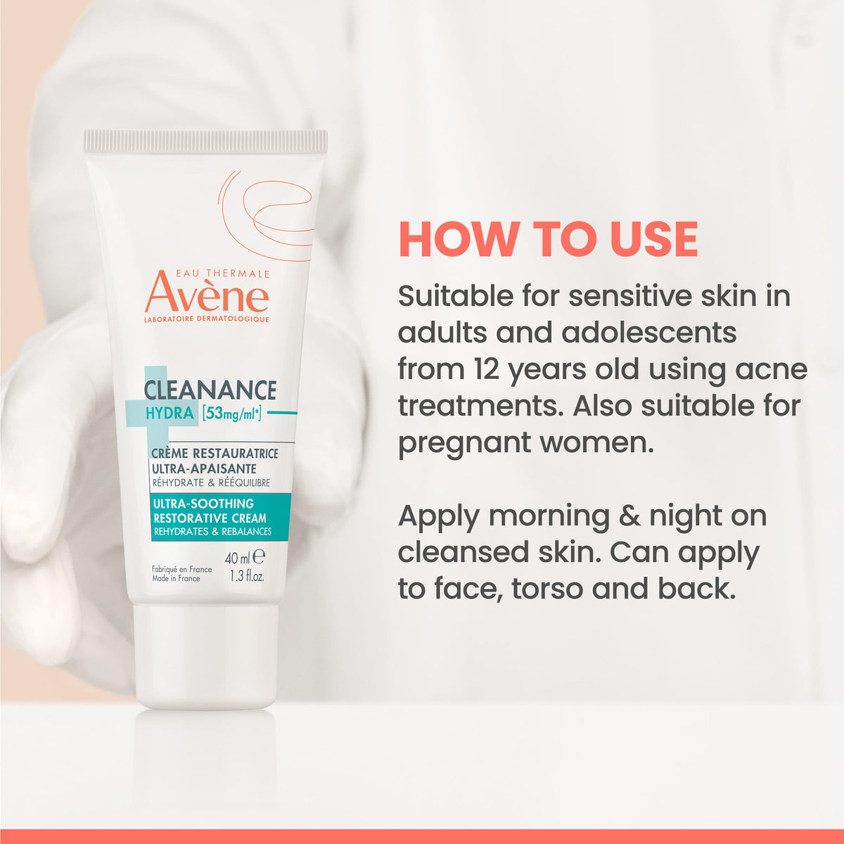 Avène Cleanance HYDRA Soothing Restorative Face Cream, 1.3 Fl Oz