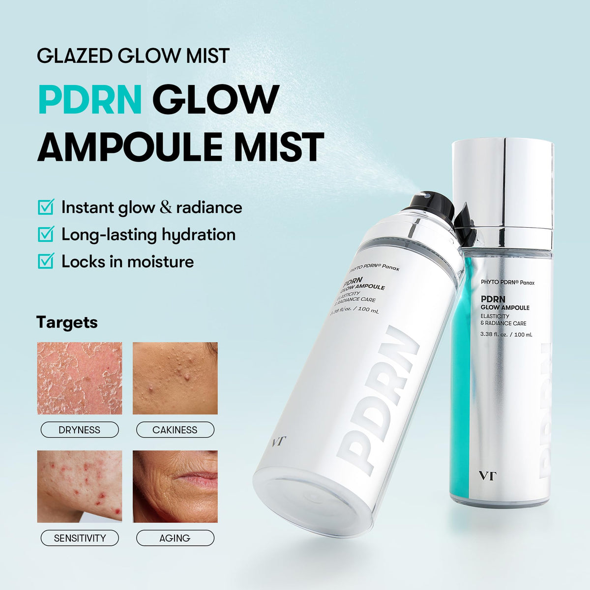 VT COSMETICS PDRN Glow Ampoule Facial Mist, 3.38 fl oz / 100 ml