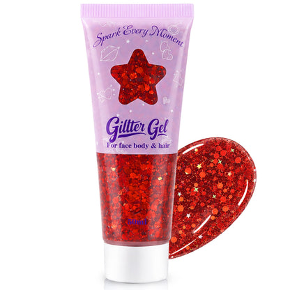 Red Body Glitter Gel for Face, Body and Hair, 50ml