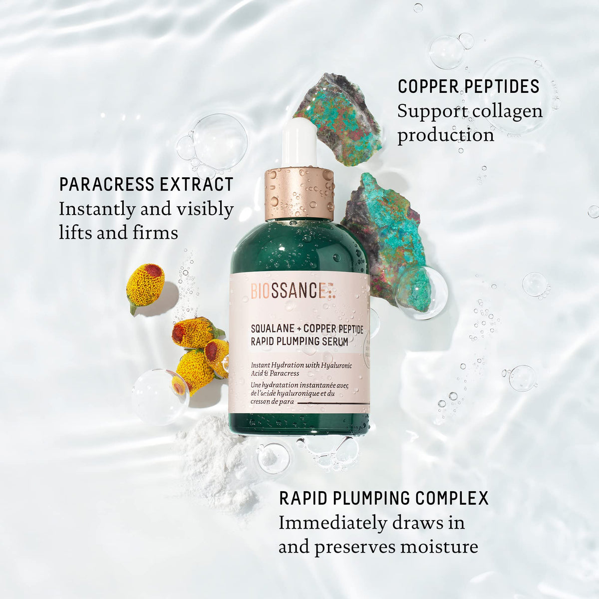 BIOSSANCE Squalane + Copper Peptide Rapid Plumping Face Serum - 1.69oz