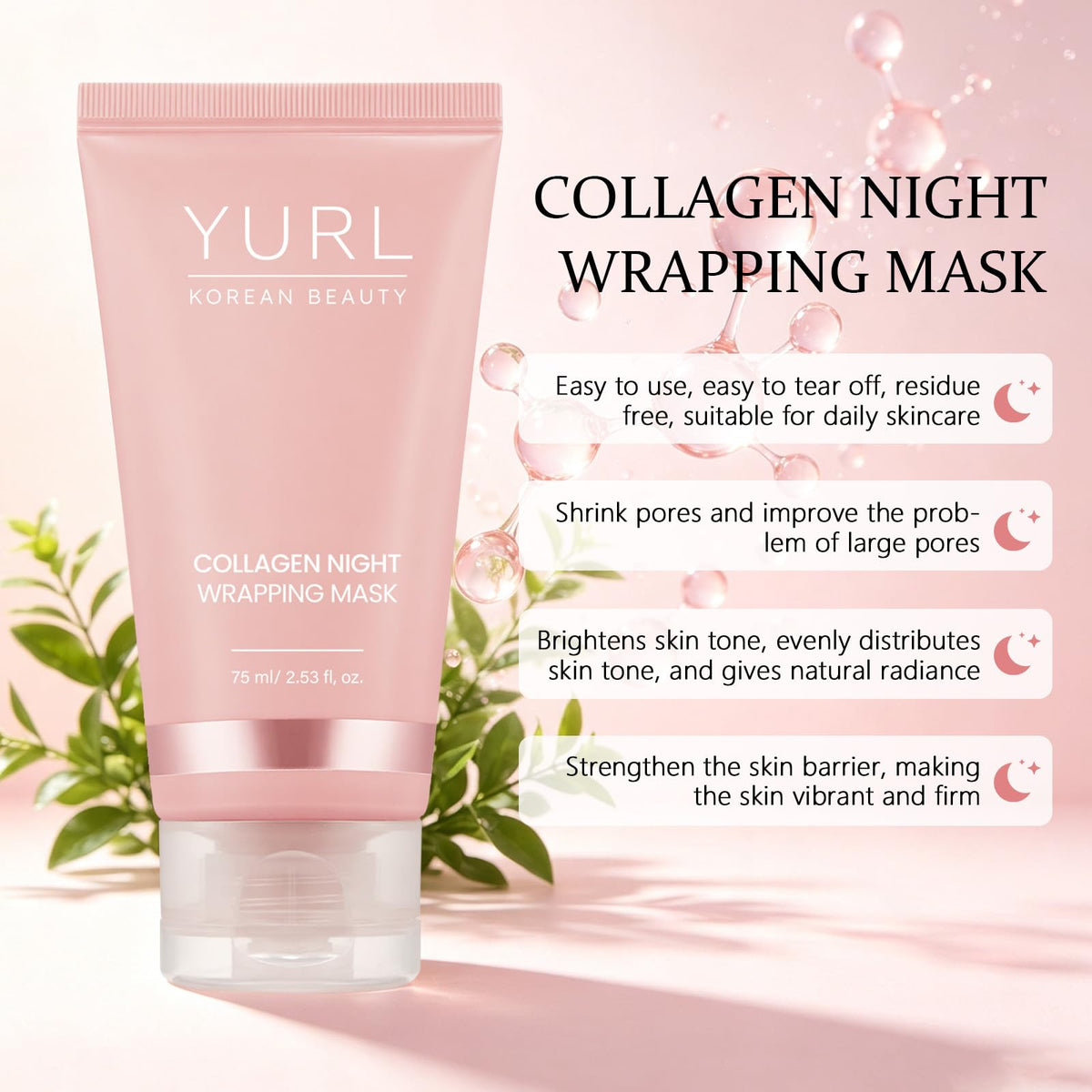 Collagen Night Wrapping Mask, Collagen NightWrapping Peel-Off Mask,2.53 Fl