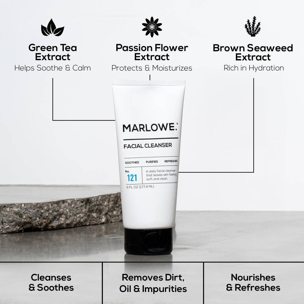 MARLOWE. Facial Cleanser, Daily Face Wash, Removes Dirt + Oil, 6 oz