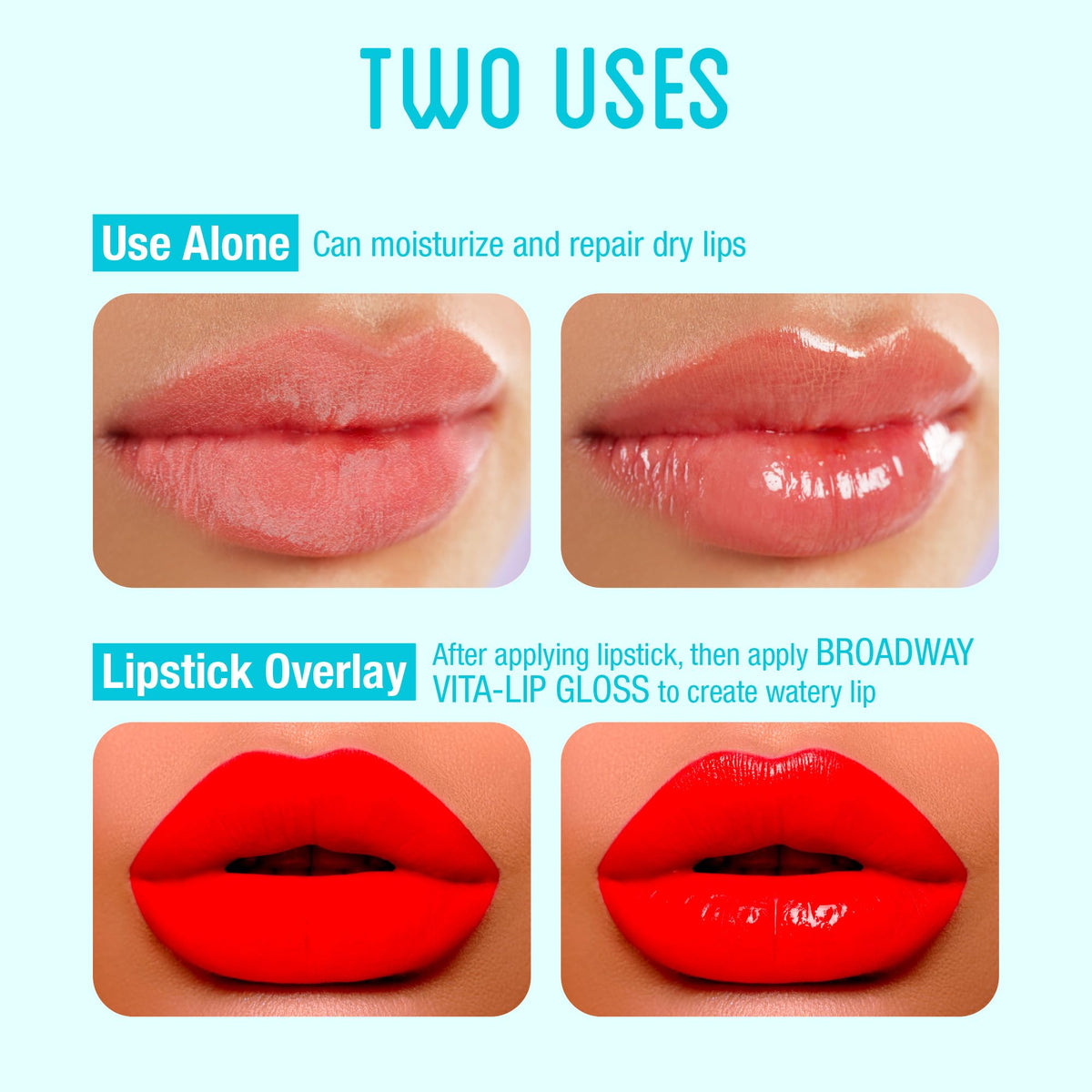 Ruby Kisses Broadway Vita-Lip Clear Lip Gloss (7 Pack) Ultra-Hydrating & Soothing Formula with Vitamins, High-Shine Non-Sticky Finish Lip Balm with Honey, Argan Oil, Shea, Mango Butter, Cherry, Peach