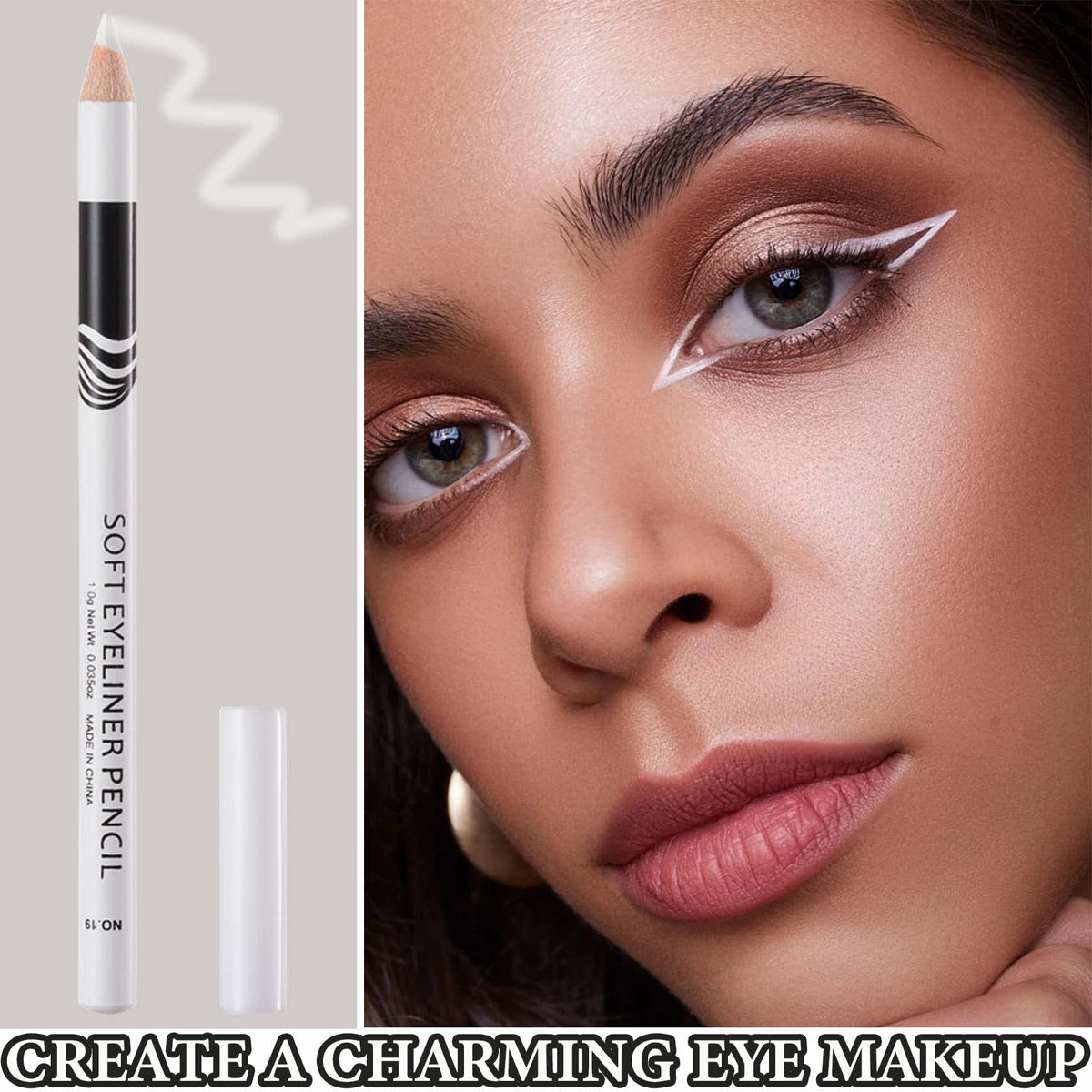 WENJLYJ 12 PCS White Eyeliner Pencils,Professional Long Lasting Waterproof Makeup Pencils,Highly Pigmented Inner Corner Eye Highlighter Eyeliner Pencil White Eye Liner Pen Sets for Women