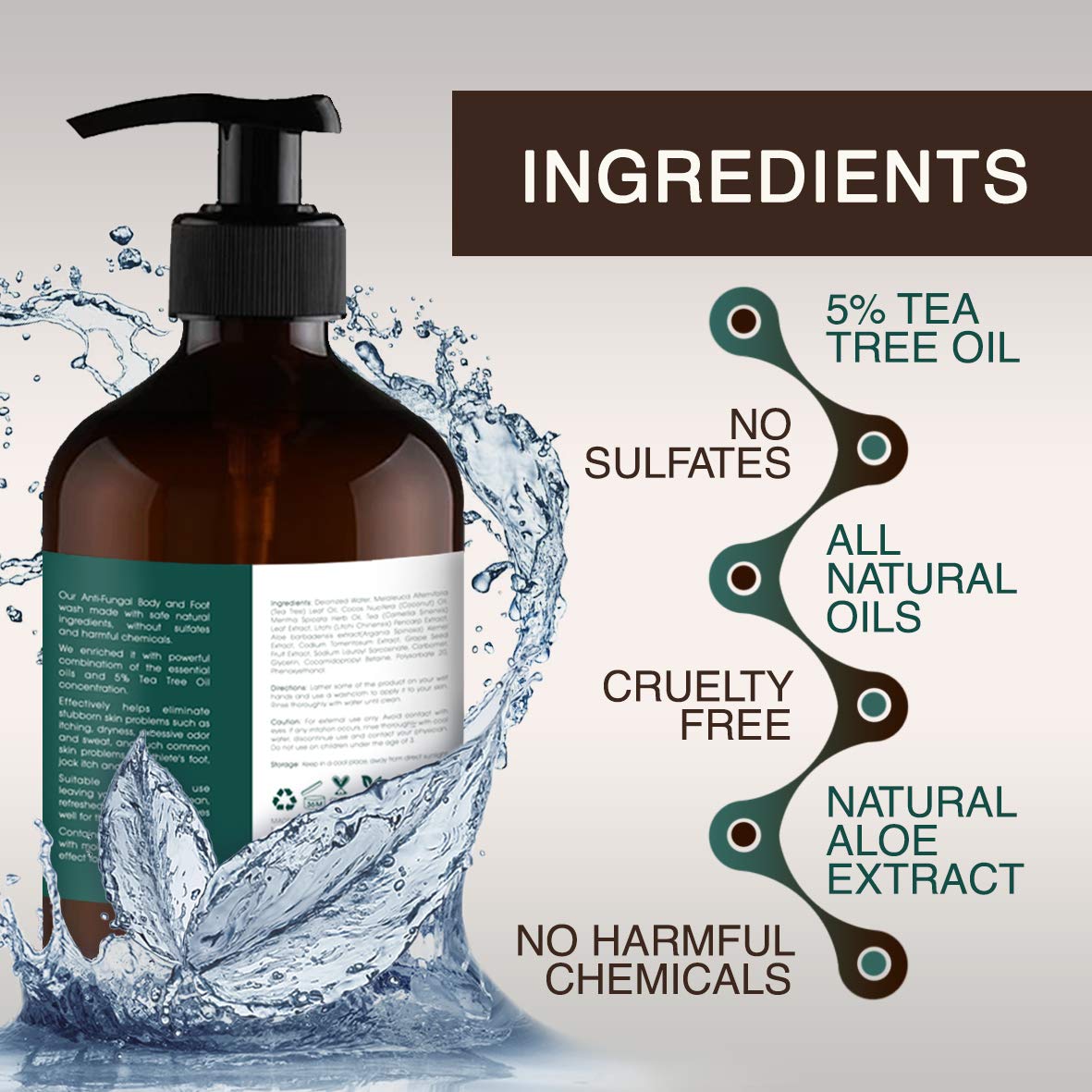 ORISO Tea Tree Oil Body Wash - Helps Athletes Foot, Ringworm, Jock Itchy, Acne, Eczema, Yeast Infection, Body Odor, Itchy Skin - With Moisturizing Aloe - Sulfate Free - 16oz