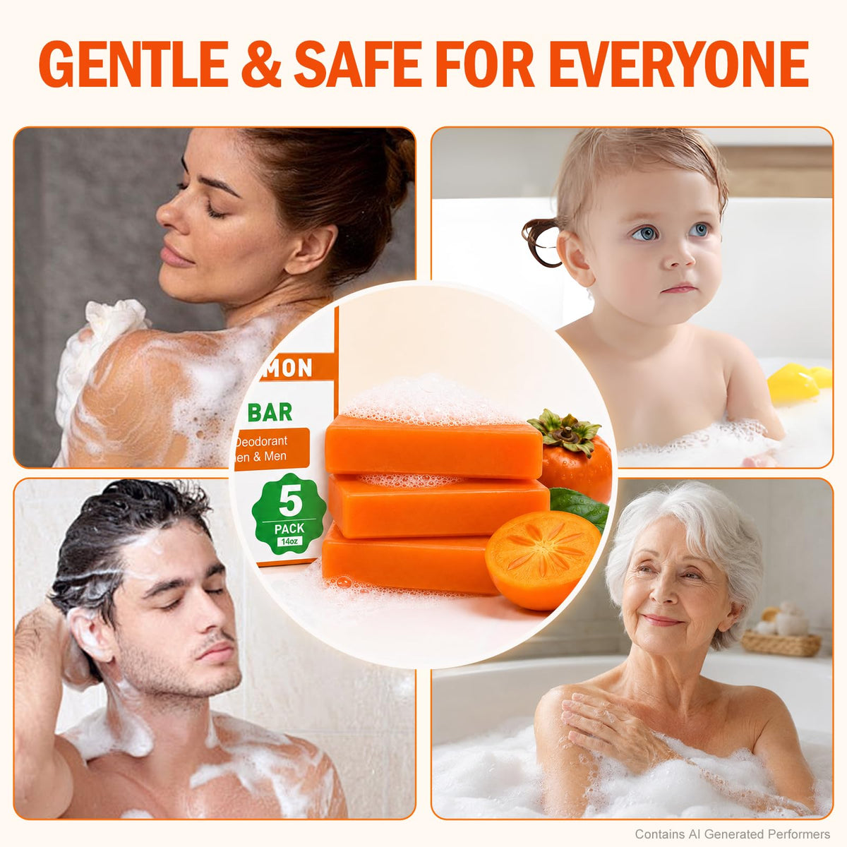 OAKDOLCHE 5 Pcs 80g Persimmon Soap Bar for Old People Smell