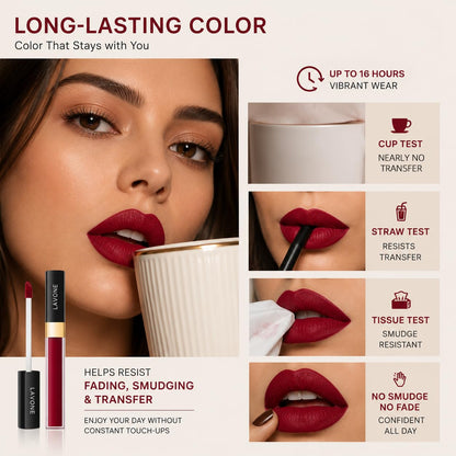 LAVONE Matte Lipstick, Long Lasting Lipstick for Women - Crimson Party