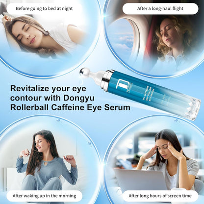 Caffeine Eye Cream for Dark Circles: Under Eye Cream Morning Skincare - Upgraded Formula Eye Serum with 360° Cooling Roller for Puffy Eyelids 0.5 fl.oz