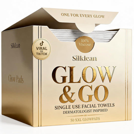 Silklean Glow & Go XL Disposable Face Towel 10x15 Inch, 100% Biodegradable Premium Towels for Fine Line Prevention & Radiant Skin, Chemical Free, 50 Count One Month Supply, 1 Pack