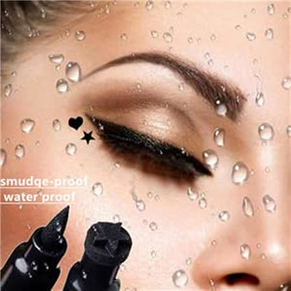 Go Ho 2 PCS Waterproof Liquid Eyeliner Stamps,Double-side Black&Red Smudge-proof Eye Liner,Heart Stamp Eyeliner for Halloween Costumes Makeup,Long-lasting Love Tattoo Tools