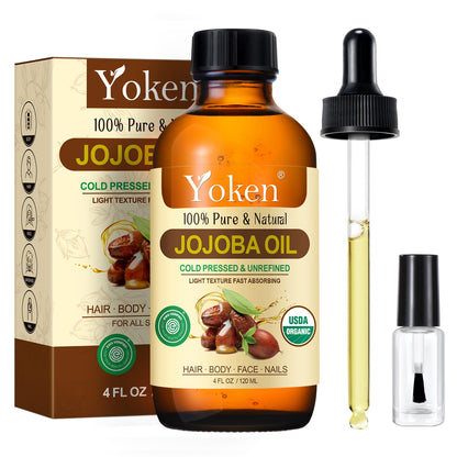 Yoken Organic Jojoba Oil 4oz with dropper, Pure for Nails, Face & Skin Care